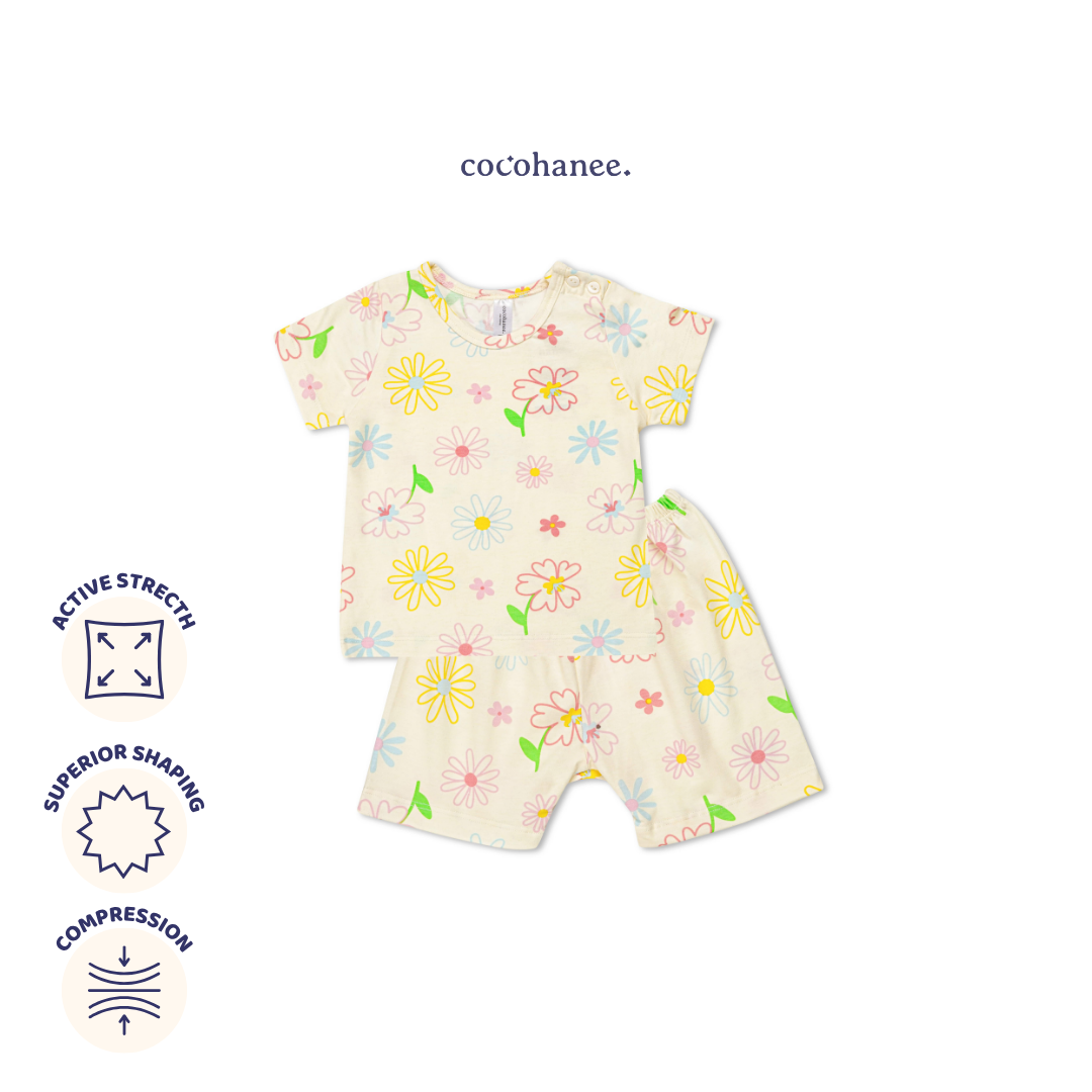 Blooming Flowers - Baby Short Shoulder Button Down Pajamas - Piyama Bayi dengan Kancing di Bahu