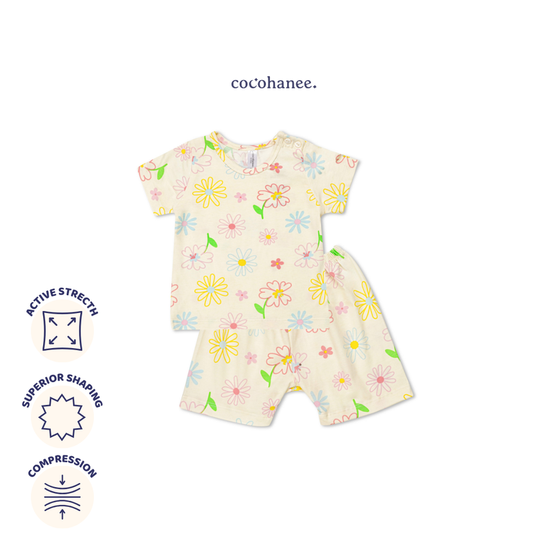 Blooming Flowers - Baby Short Shoulder Button Down Pajamas - Piyama Bayi dengan Kancing di Bahu
