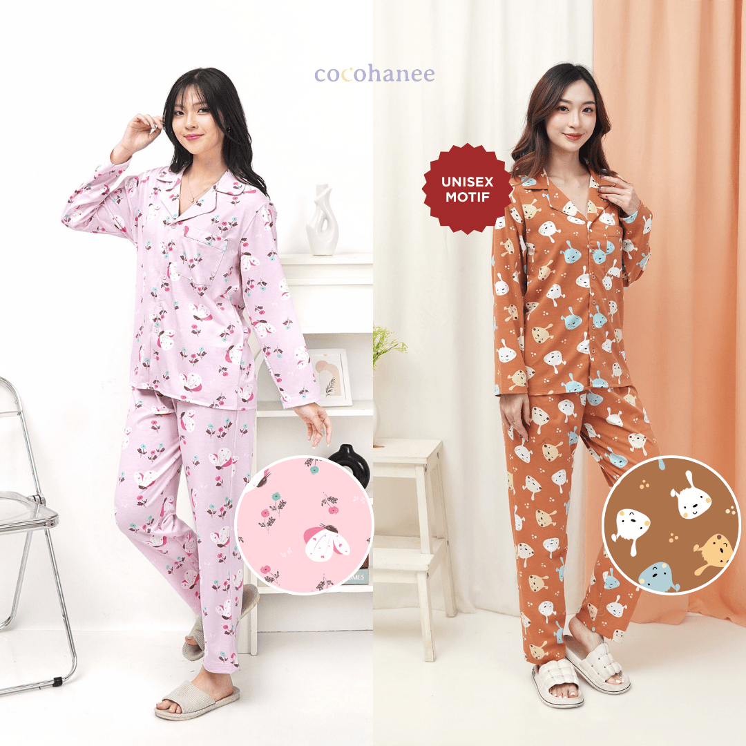 Bundle of 2 - Lune Button Long - Piyama Tidur Dewasa Dengan Kancing