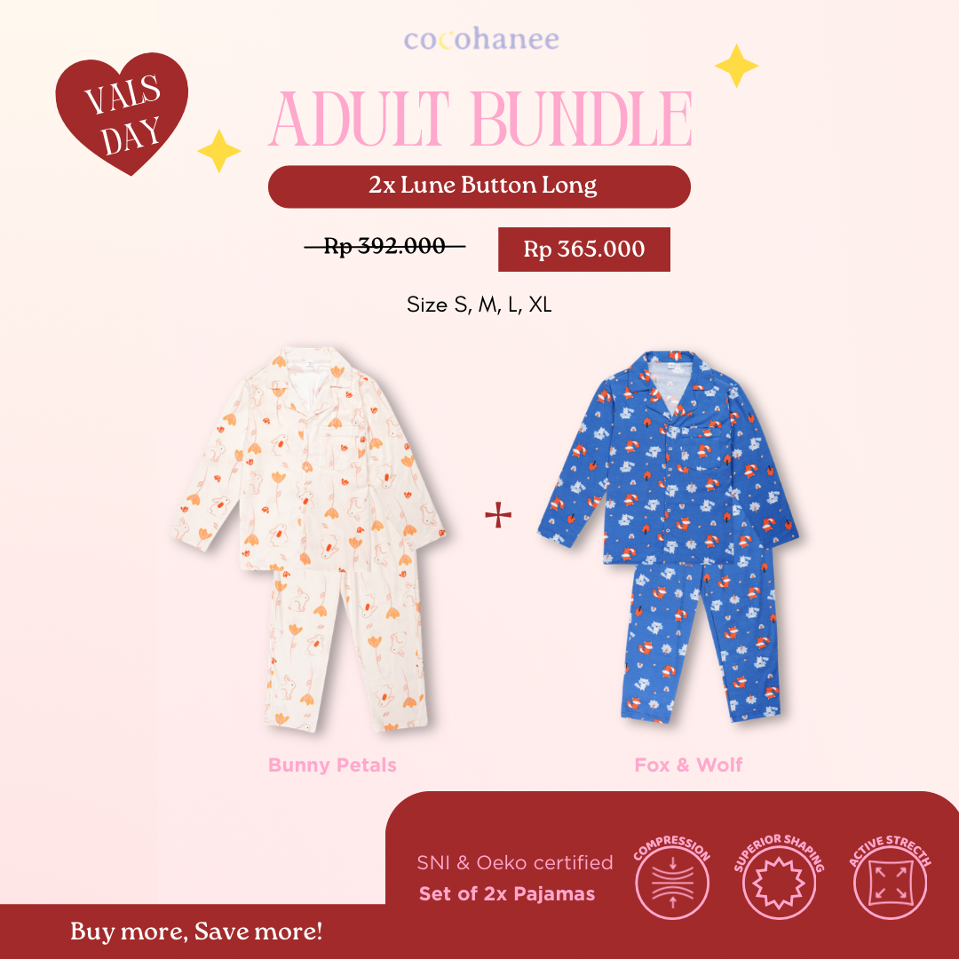 Bundle of 2 - Lune Button Long - Piyama Tidur Dewasa Dengan Kancing
