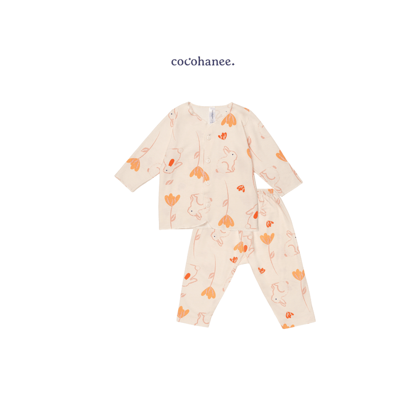 Bunny Petals - Baby Long Button Down Pajamas - Piyama Bayi dengan Kancing Depan