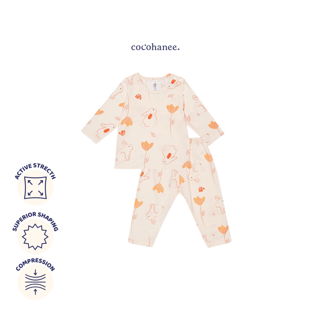 Bunny Petals - Baby Long Shoulder Button Pajamas - Piyama Bayi dengan Kancing di Bahu