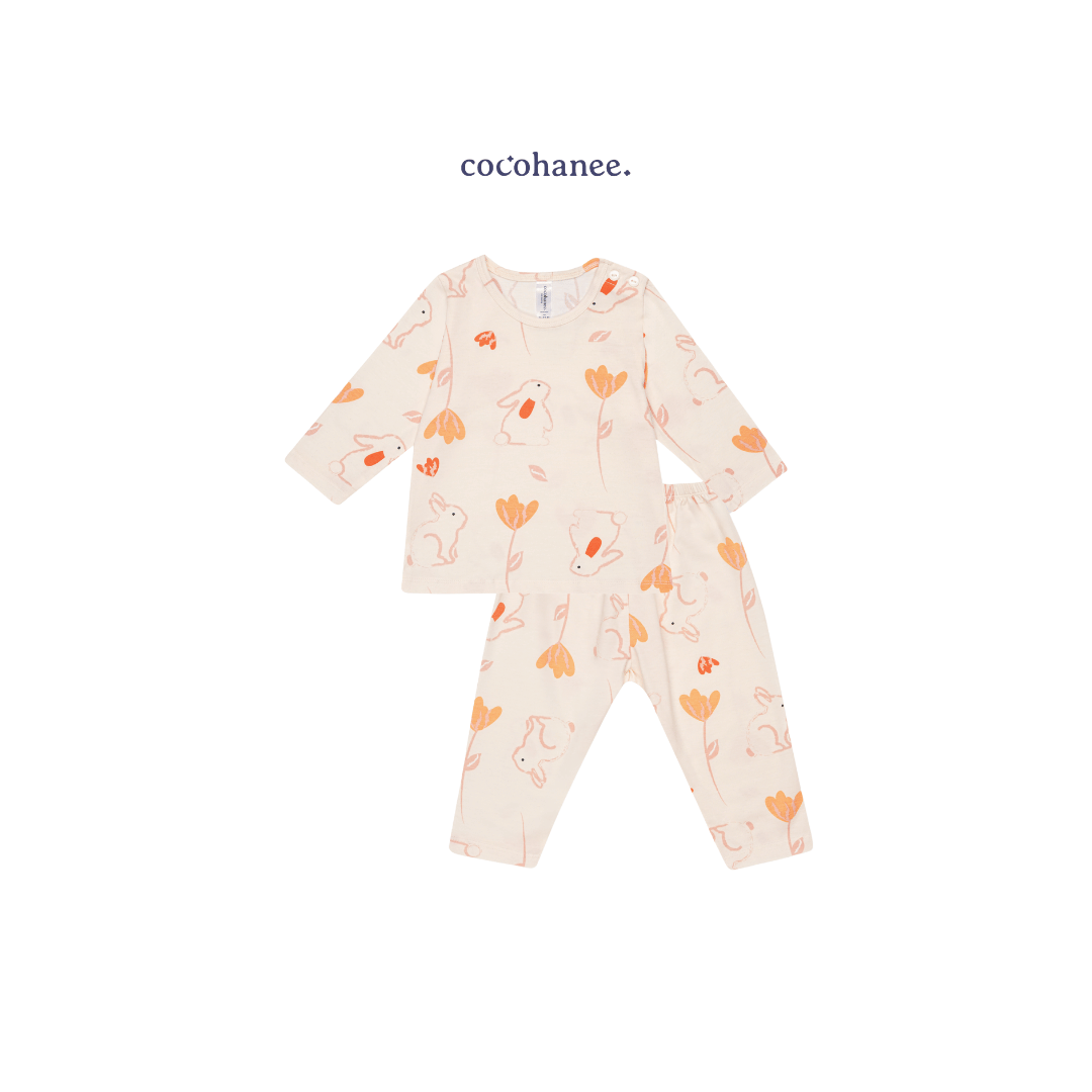 Bunny Petals - Baby Long Shoulder Button Pajamas - Piyama Bayi dengan Kancing di Bahu