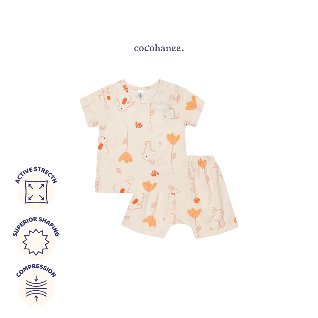 Bunny Petals - Baby Short Shoulder Button Pajamas - Piyama Bayi dengan Kancing di Bahu