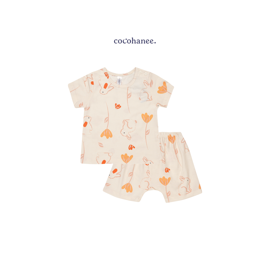Bunny Petals - Baby Short Shoulder Button Pajamas - Piyama Bayi dengan Kancing di Bahu