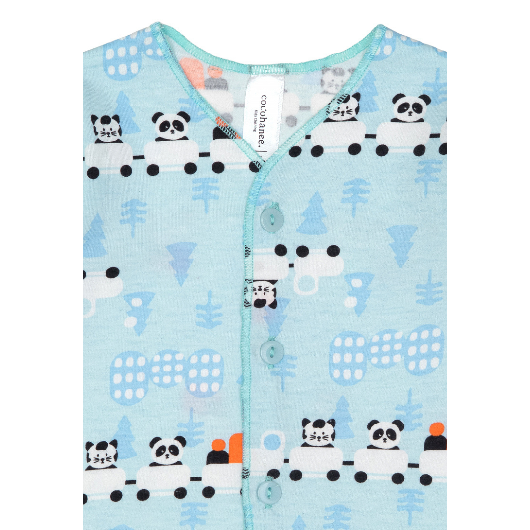 Cocohanee - Animal Train Baby Long Button Down Pajamas - Piyama Bayi dengan Kancing Depan