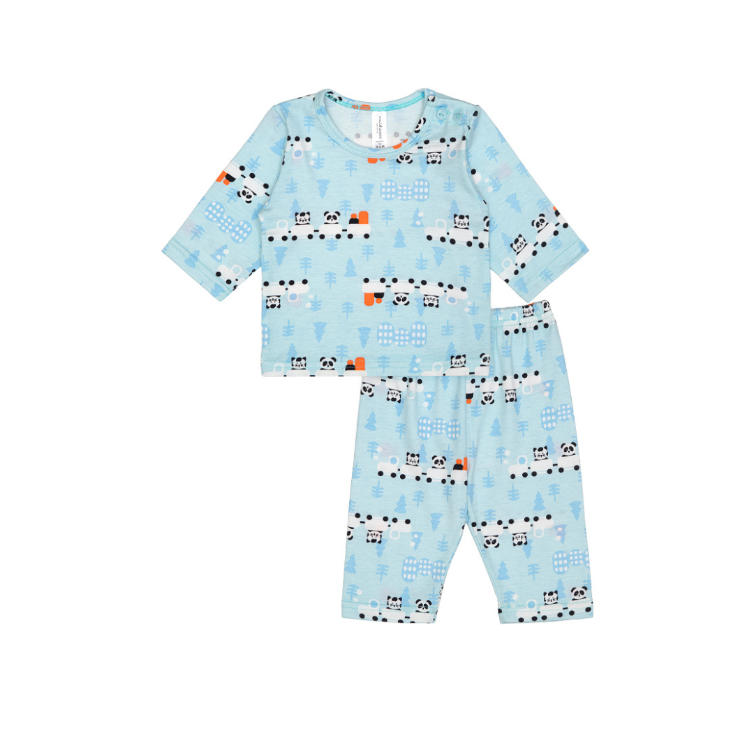 Cocohanee - Animal Train Baby Long Shoulder Button Pajamas - Piyama Bayi dengan Kancing di Bahu