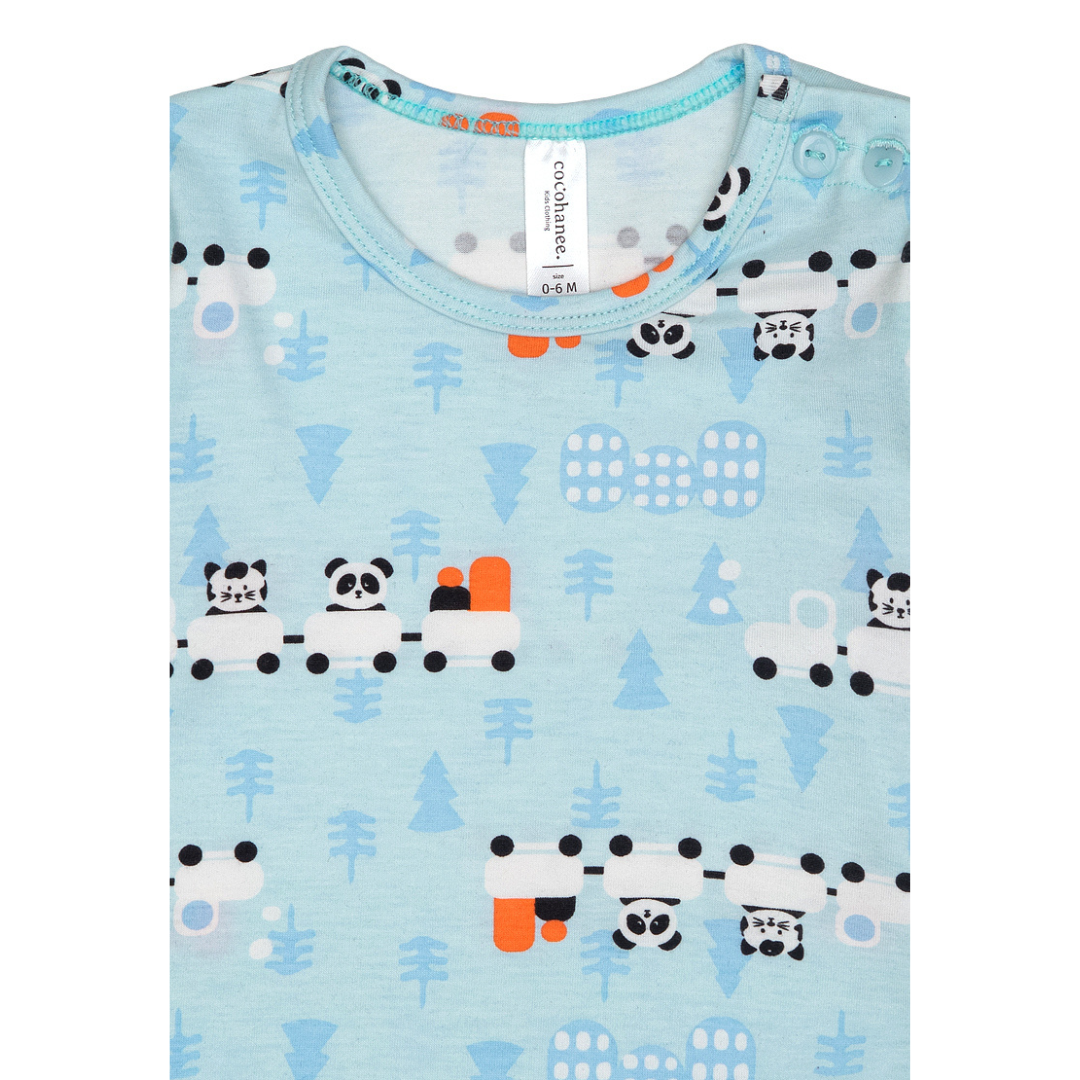 Cocohanee - Animal Train Baby Long Shoulder Button Pajamas - Piyama Bayi dengan Kancing di Bahu