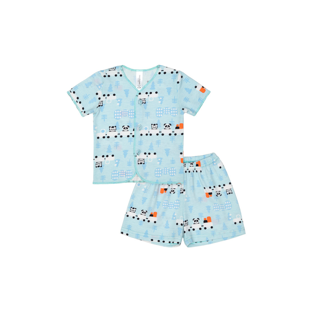 Cocohanee - Animal Train Baby Short Button Down Pajamas - Piyama Bayi dengan Kancing Depan