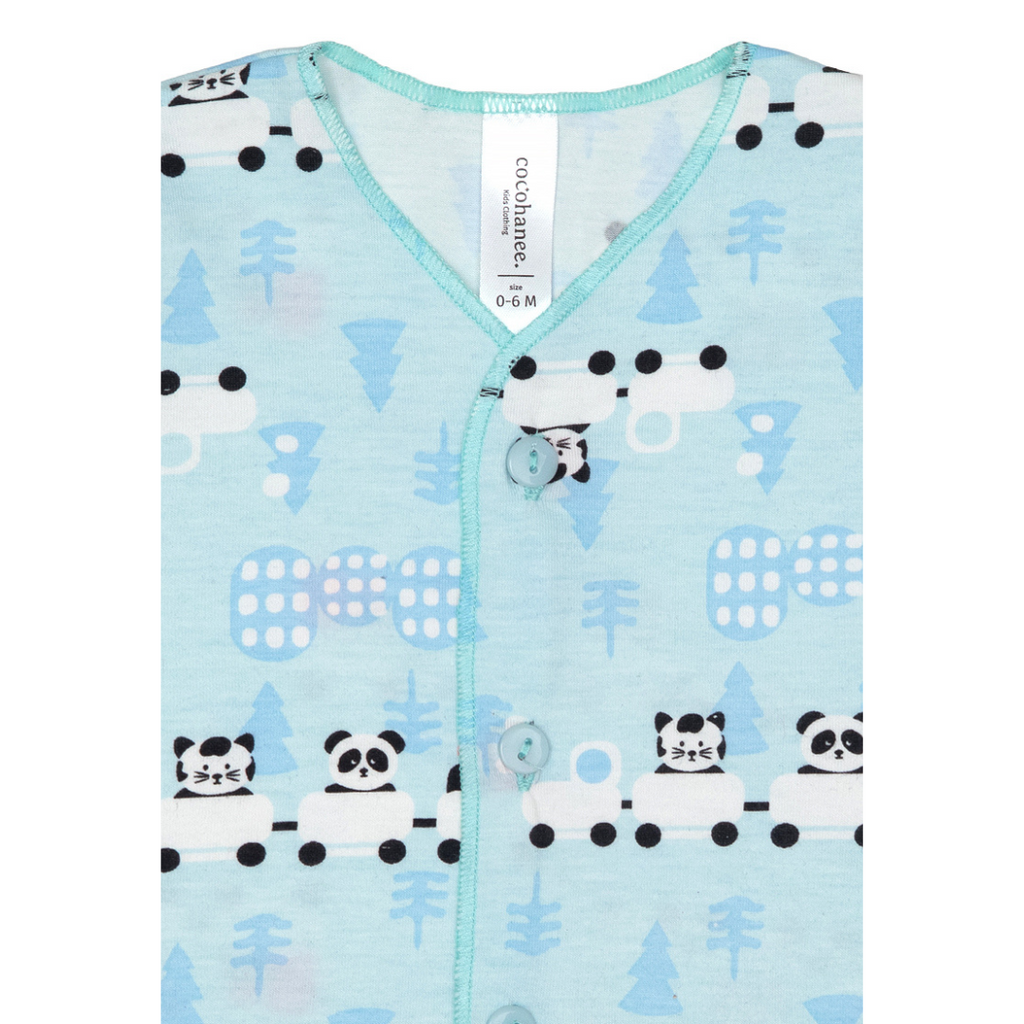Cocohanee - Animal Train Baby Short Button Down Pajamas - Piyama Bayi dengan Kancing Depan
