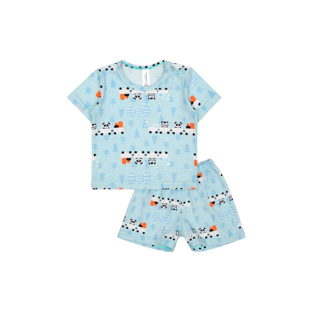 Cocohanee - Animal Train Baby Short Shoulder Button Pajamas - Piyama Bayi dengan Kancing di Bahu