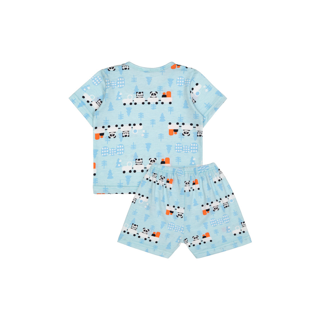 Cocohanee - Animal Train Baby Short Shoulder Button Pajamas - Piyama Bayi dengan Kancing di Bahu