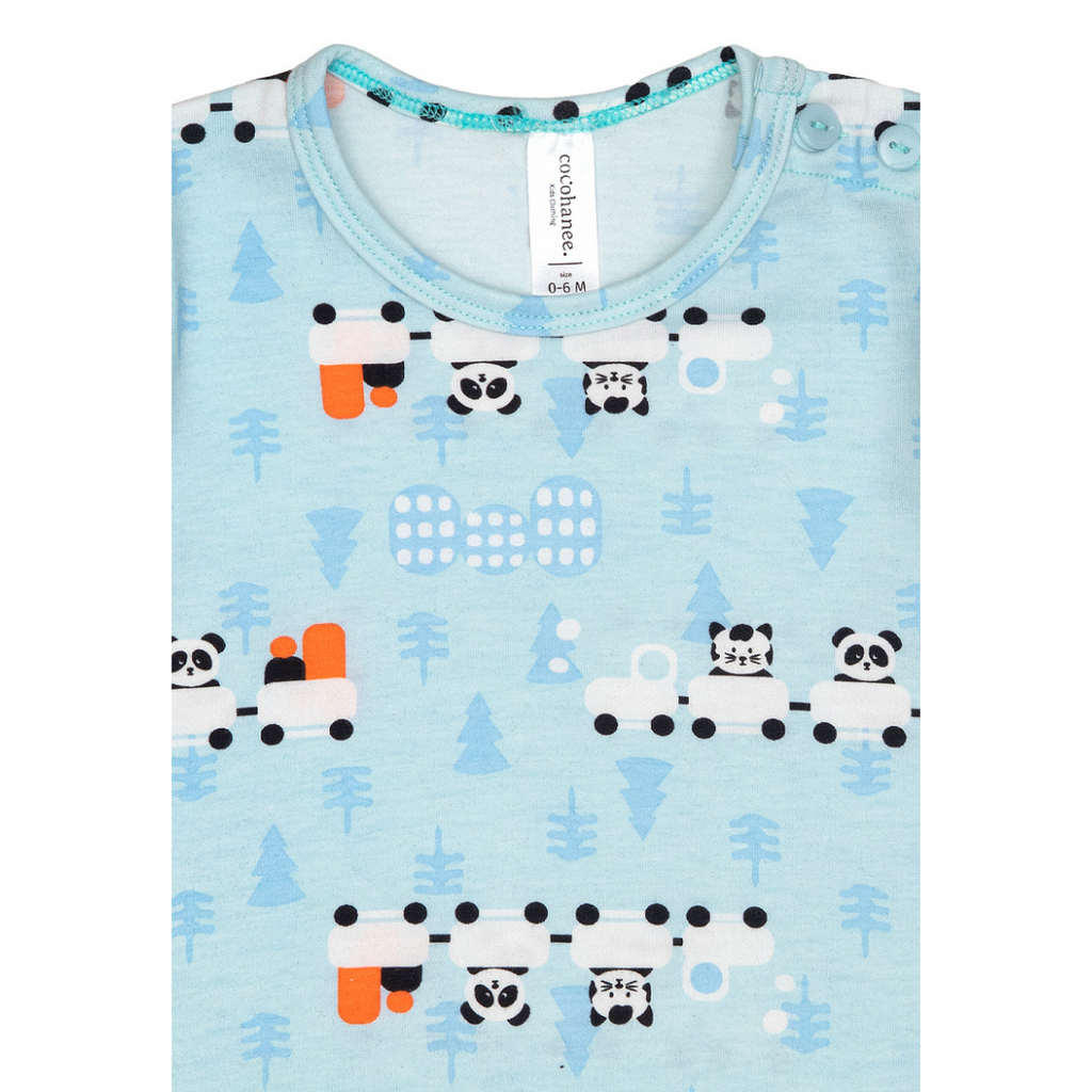 Cocohanee - Animal Train Baby Short Shoulder Button Pajamas - Piyama Bayi dengan Kancing di Bahu