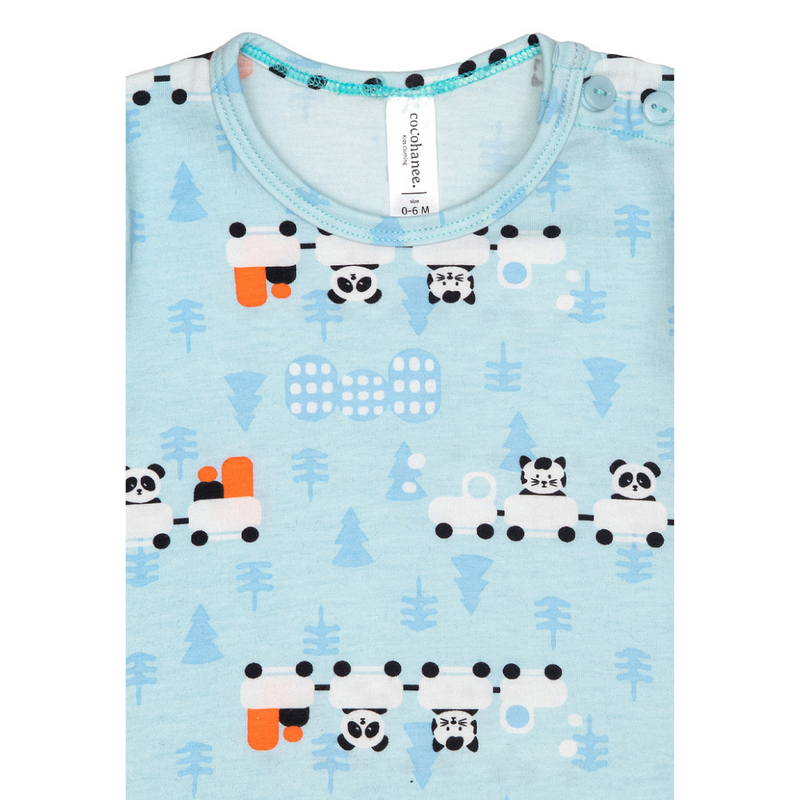 Cocohanee - Animal Train Baby Short Shoulder Button Pajamas - Piyama Bayi dengan Kancing di Bahu