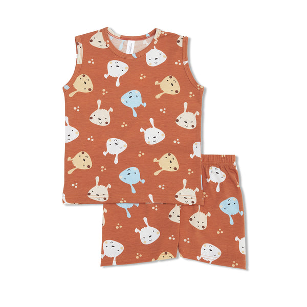 Cocohanee - Brown Puppies Sleeveless Set - Setelan Anak Tanpa Lengan