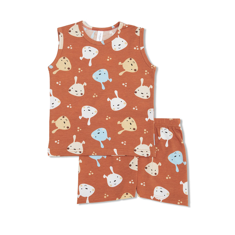 Cocohanee - Brown Puppies Sleeveless Set - Setelan Anak Tanpa Lengan