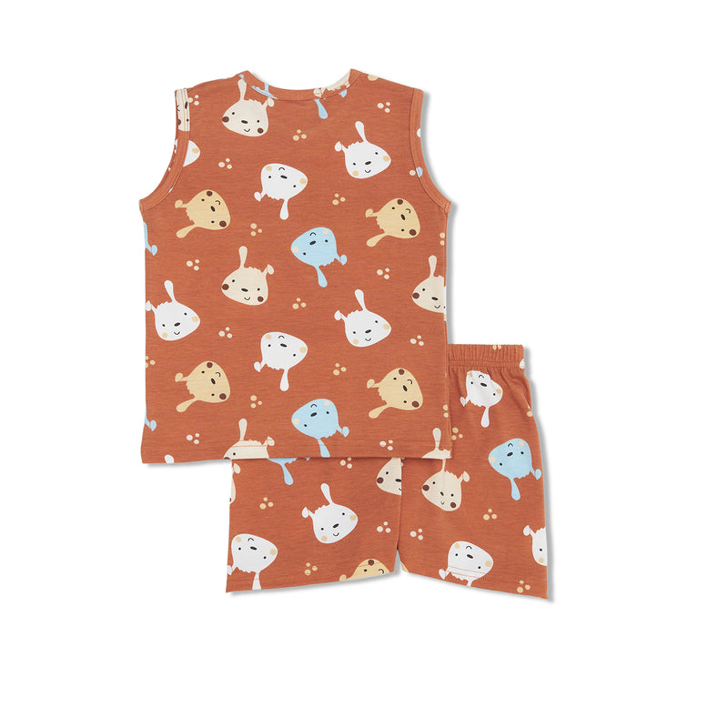 Cocohanee - Brown Puppies Sleeveless Set - Setelan Anak Tanpa Lengan