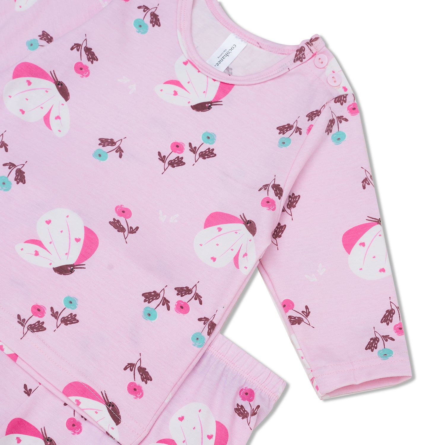 Cocohanee - Butterflies Baby Long Shoulder Button Pajamas - Piyama Bayi dengan Kancing di Bahu