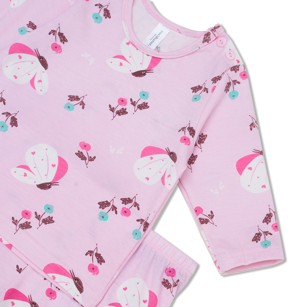 Cocohanee - Butterflies Baby Long Shoulder Button Pajamas - Piyama Bayi dengan Kancing di Bahu