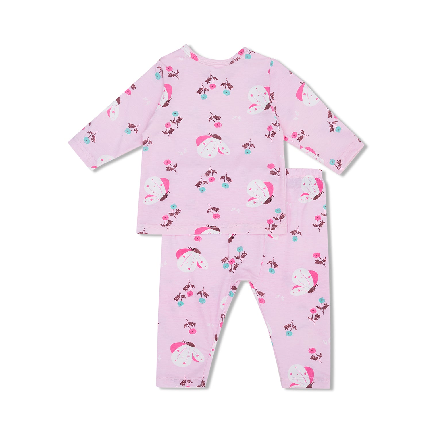 Cocohanee - Butterflies Baby Long Shoulder Button Pajamas - Piyama Bayi dengan Kancing di Bahu