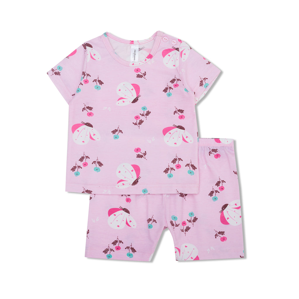 Cocohanee - Butterflies Baby Short Shoulder Button Pajamas - Piyama Bayi dengan Kancing di Bahu