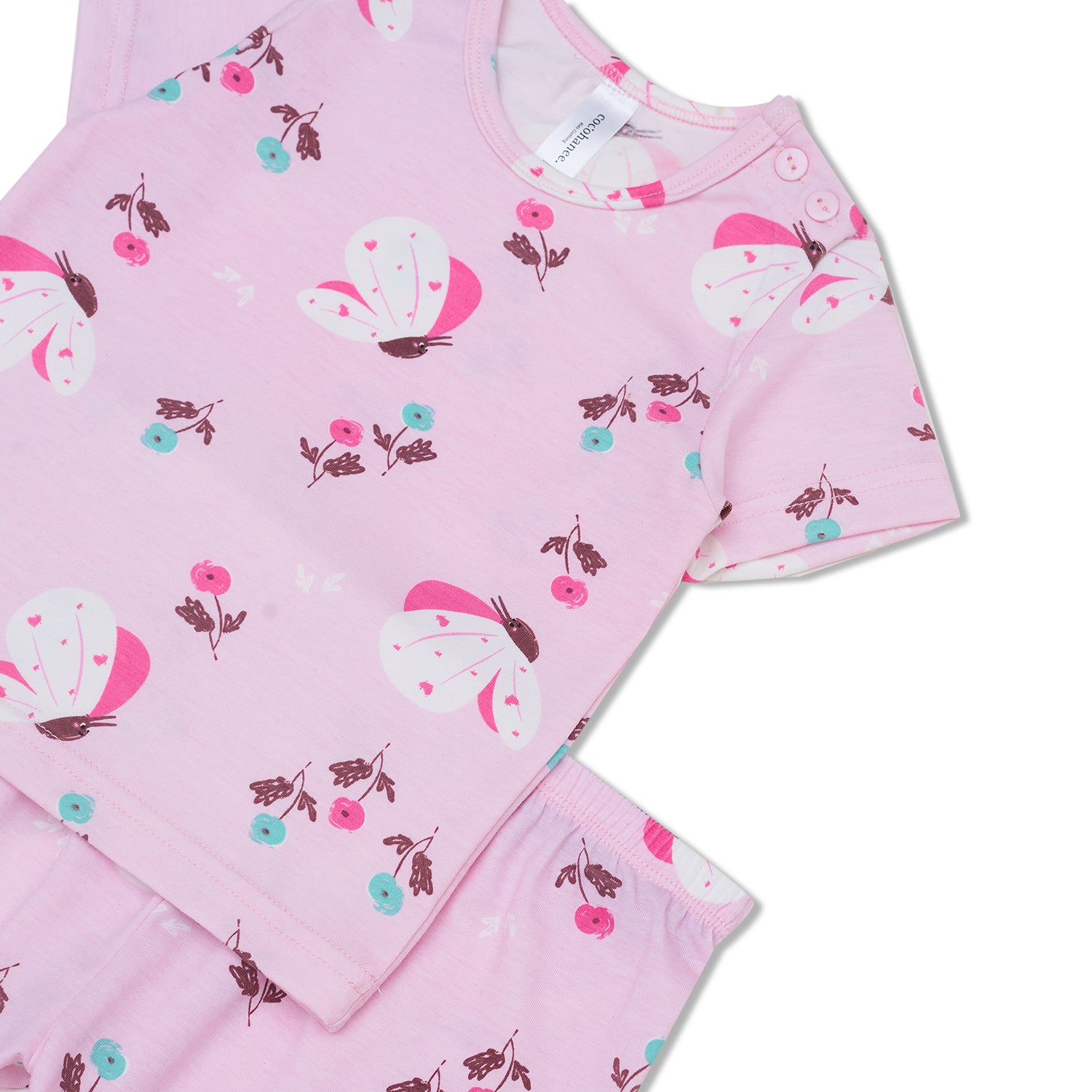 Cocohanee - Butterflies Baby Short Shoulder Button Pajamas - Piyama Bayi dengan Kancing di Bahu