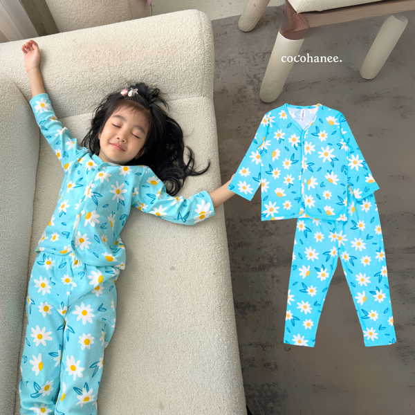 Cocohanee - Cosmos Field Button Down Long Pajamas - Piyama Bayi dan Anak dengan Kancing Depan