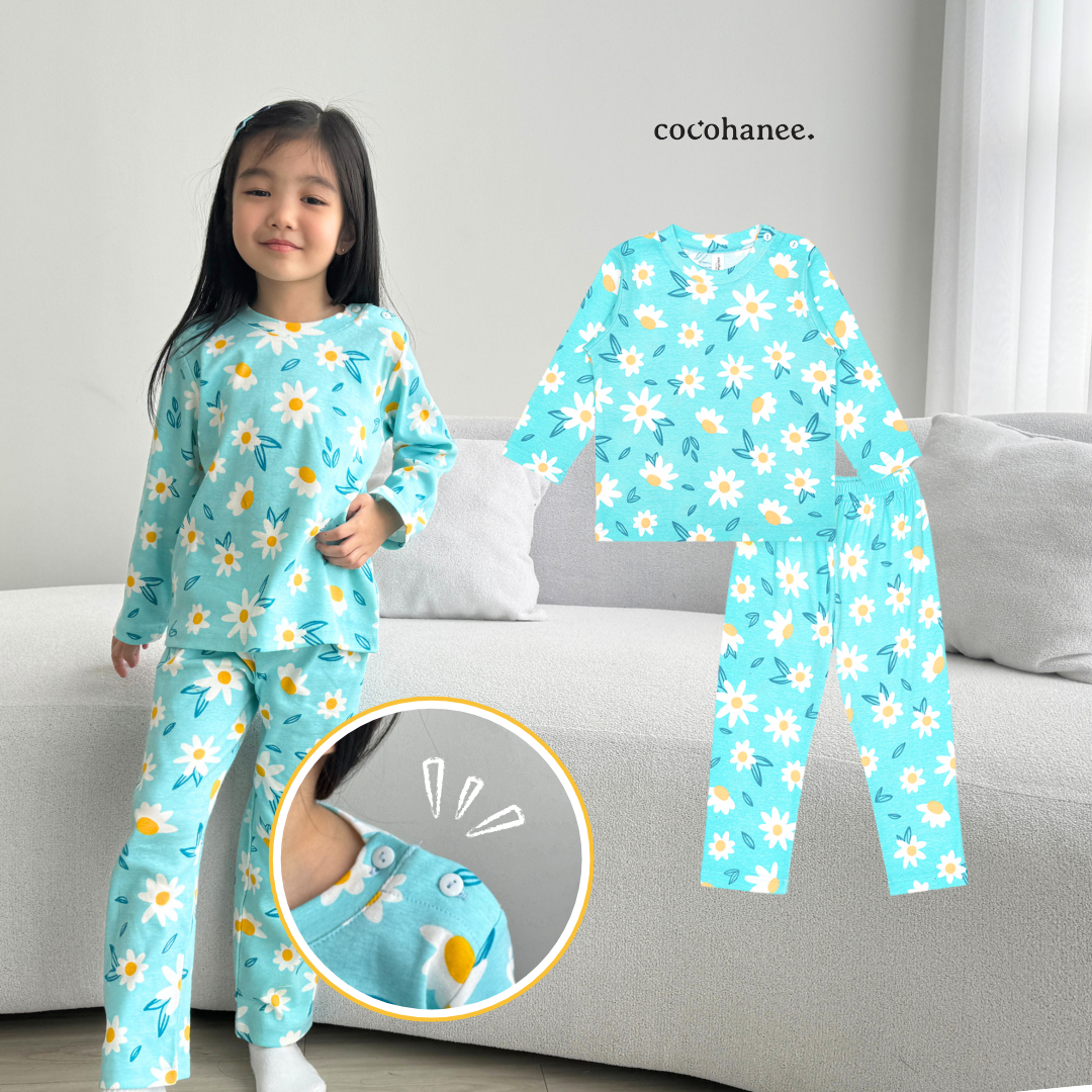 Cocohanee - Cosmos Field Shoulder Button Long Pajamas - Piyama Bayi dan Anak dengan Kancing di Bahu