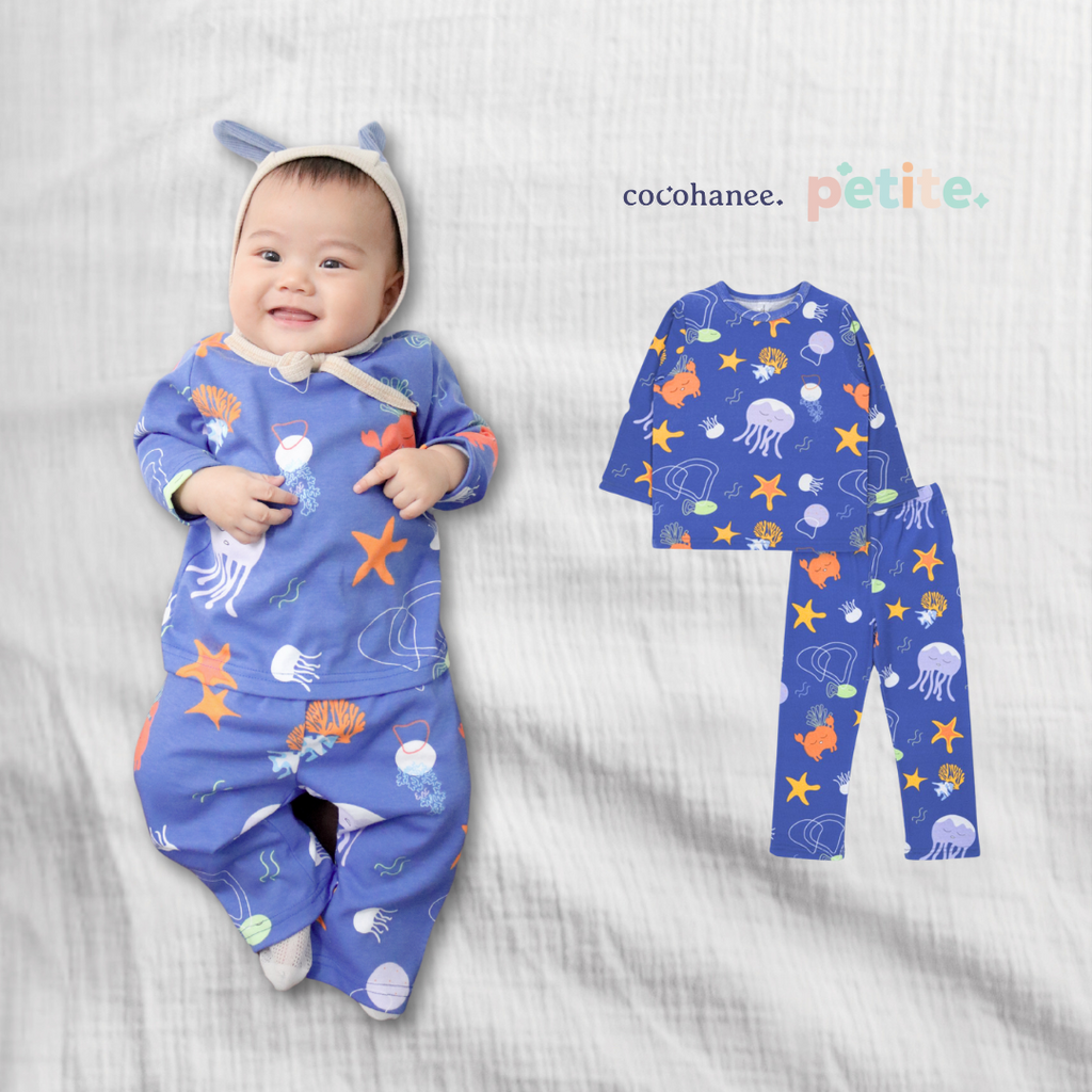 Cocohanee - Marine Blue Baby Long Pajamas - Piyama Tidur Bayi