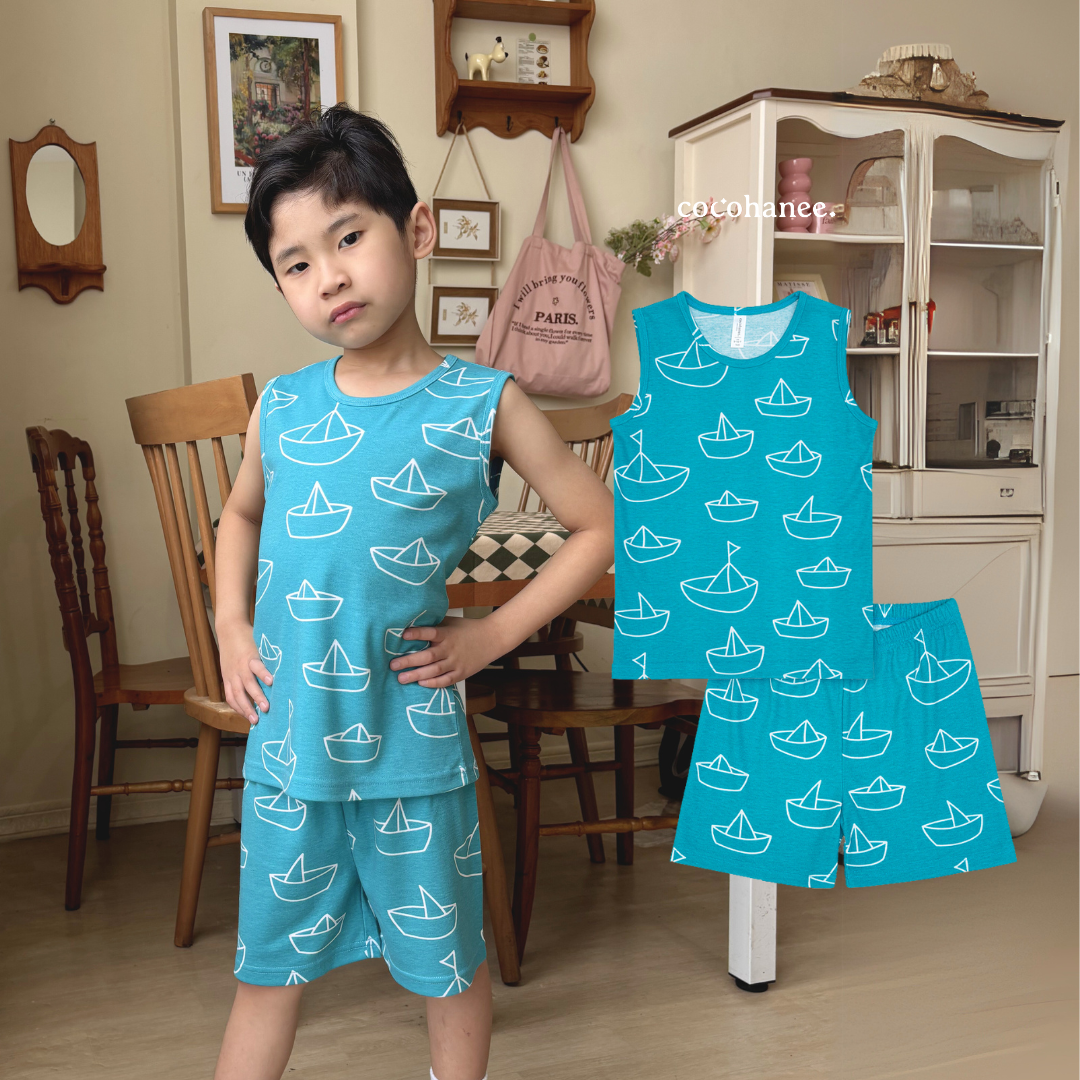 Cocohanee - Perahu Kertas Sleeveless Set - Setelan Anak Tanpa Lengan