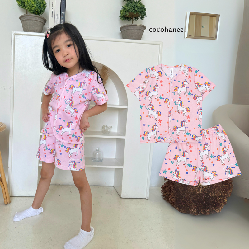 Cocohanee - Unicorn World Button Down Short Pajamas - Piyama Bayi dan Anak dengan Kancing Depan
