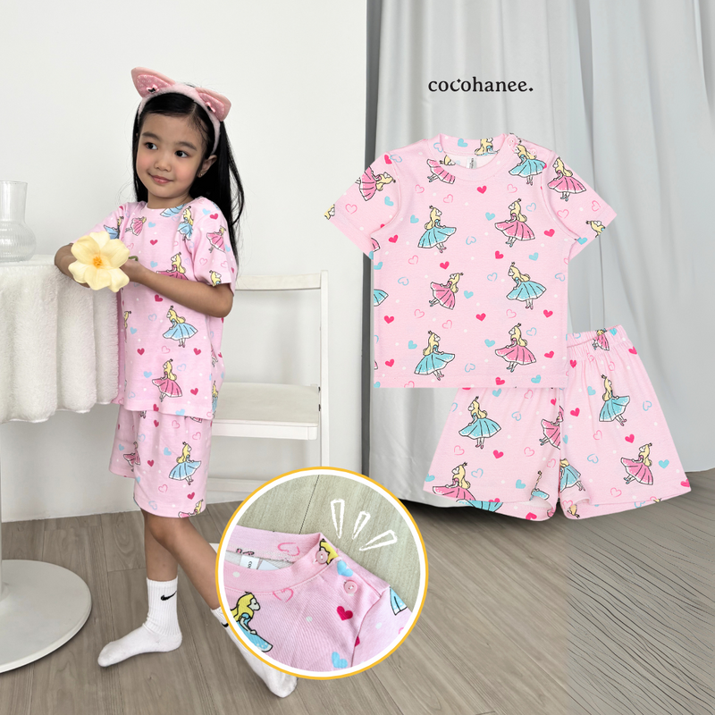 Cocohanee - Cinderelle Shoulder Button Short Pajamas - Piyama Bayi dan Anak dengan Kancing di Bahu