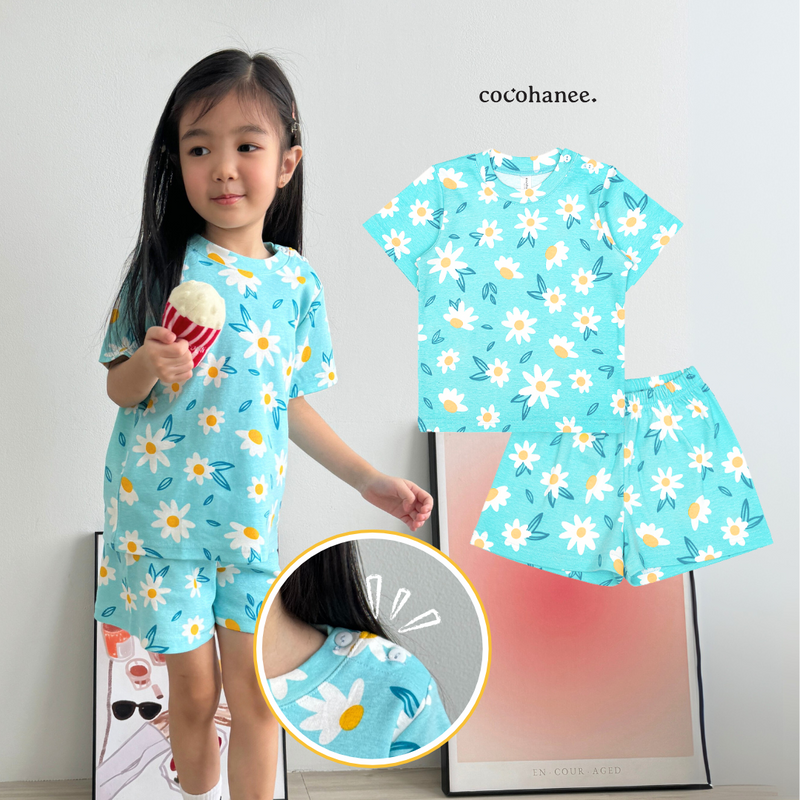 Cocohanee - Cosmos Field Shoulder Button Short Pajamas - Piyama Bayi dan Anak dengan Kancing di Bahu