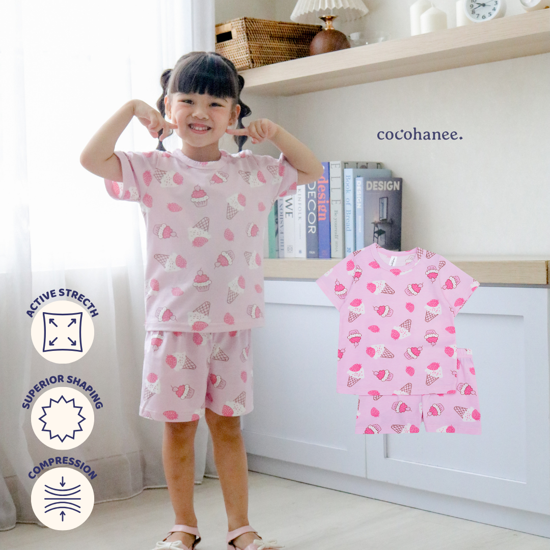 Cocohanee - Creamy Strawberry Short Pajamas - Piyama Tidur Anak
