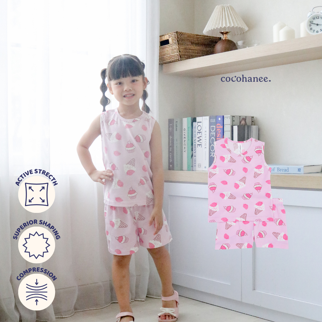 Cocohanee - Creamy Strawberry Sleeveless Set - Setelan Anak Tanpa Lengan