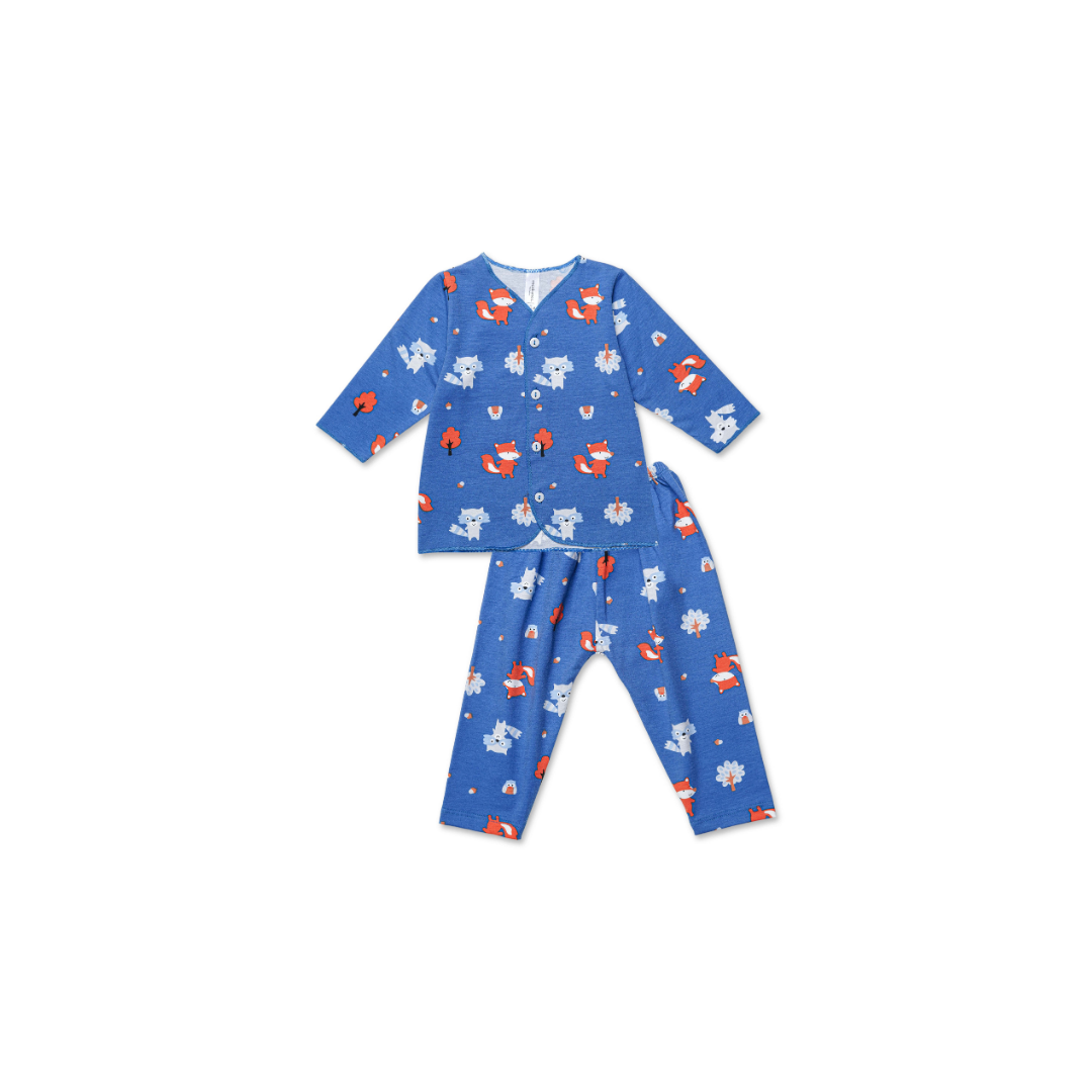 Cocohanee - Fox & Wolf Baby Long Button Down Pajamas - Piyama Bayi dengan Kancing Depan