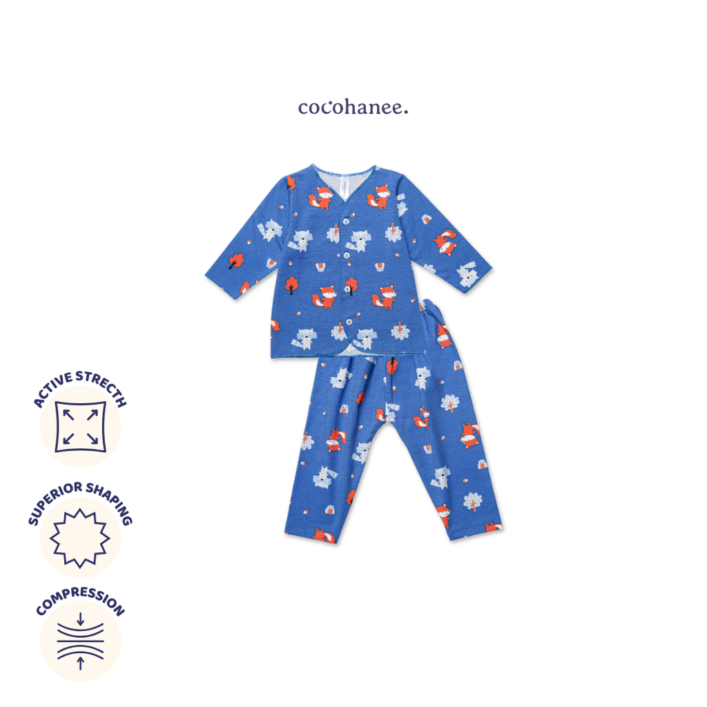 Cocohanee - Fox & Wolf Baby Long Button Down Pajamas - Piyama Bayi dengan Kancing Depan