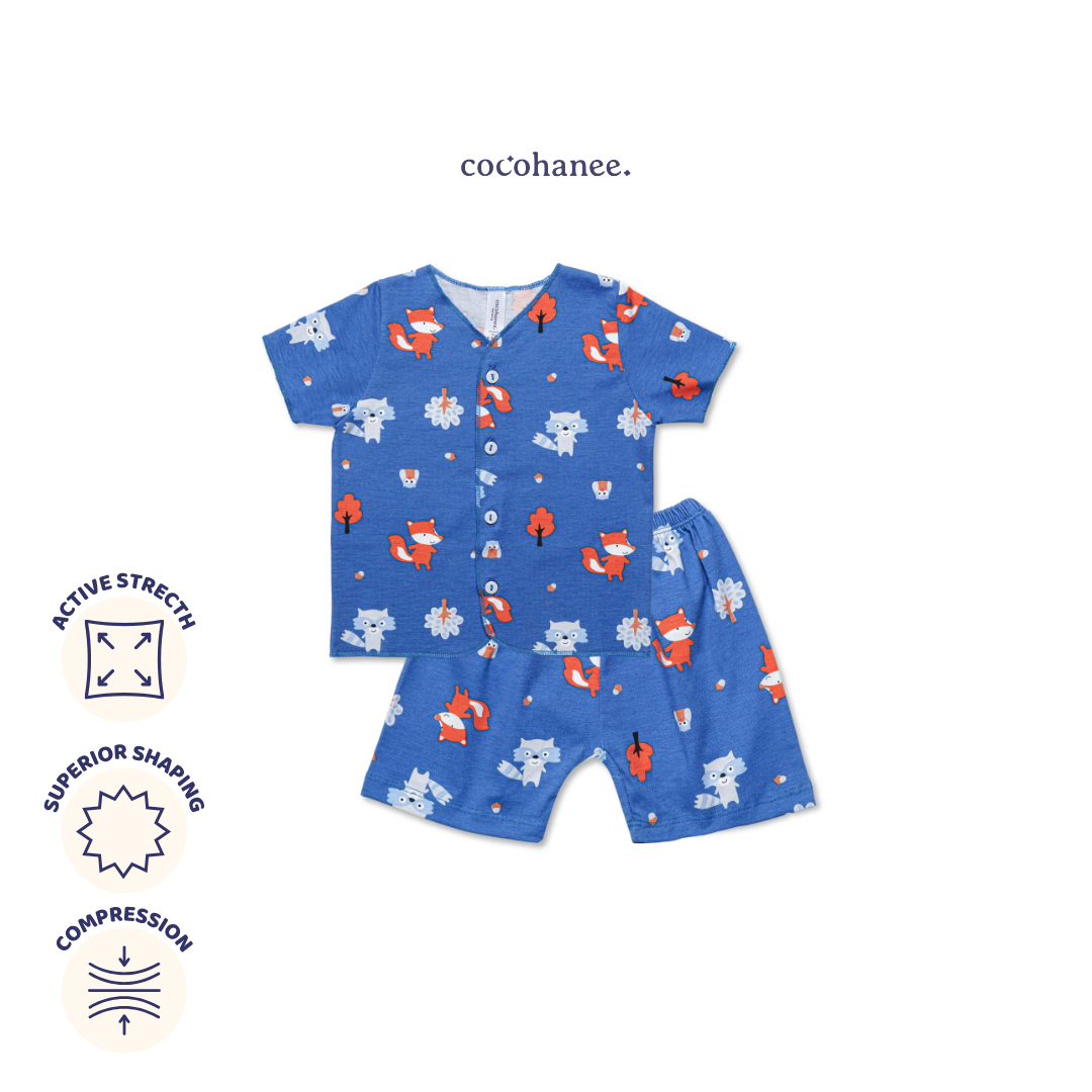 Cocohanee - Fox & Wolf Baby Short Button Down Pajamas - Piyama Bayi dengan Kancing Depan