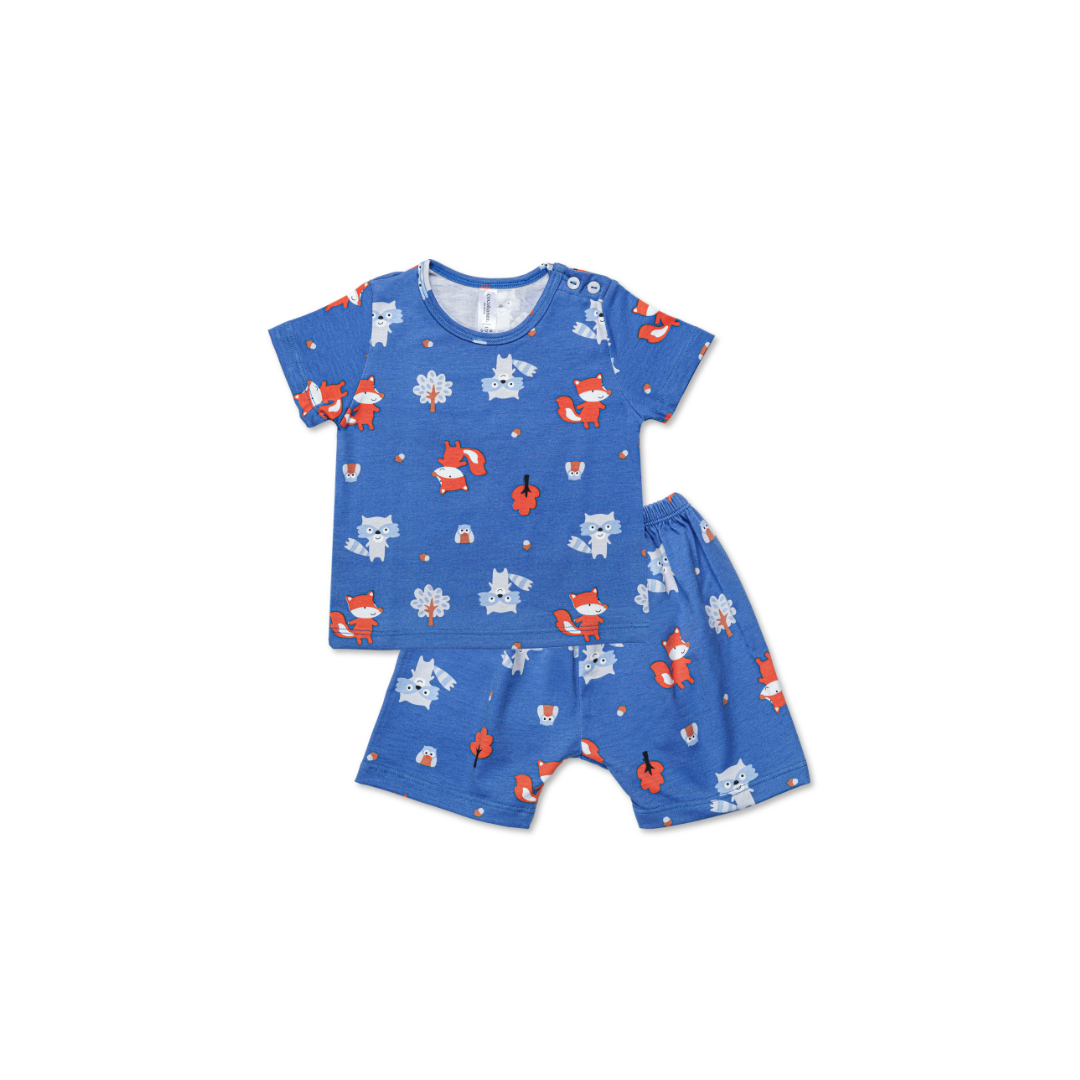 Cocohanee - Fox & Wolf Baby Short Shoulder Button Pajamas - Piyama Bayi dengan Kancing di Bahu