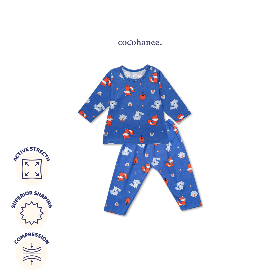 Cocohanee - Fox & Wolf Baby Long Shoulder Button Pajamas - Piyama Bayi dengan Kancing di Bahu
