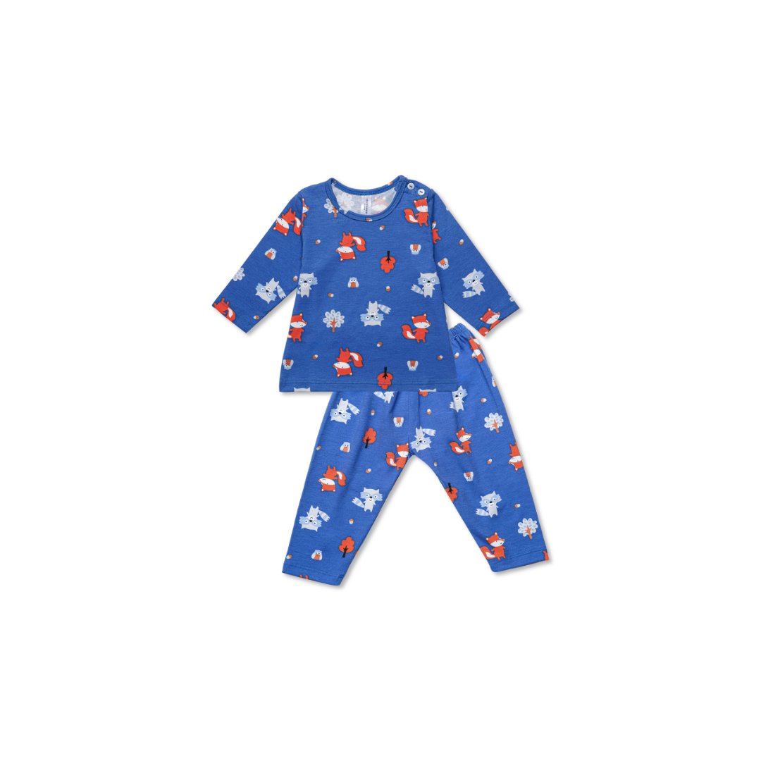 Cocohanee - Fox & Wolf Baby Long Shoulder Button Pajamas - Piyama Bayi dengan Kancing di Bahu