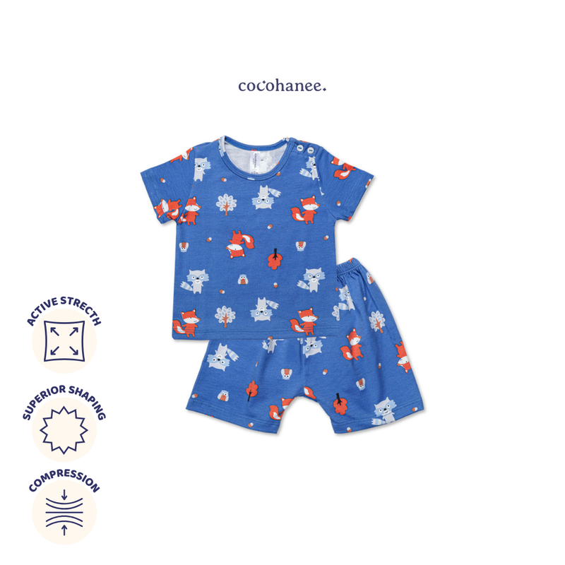Cocohanee - Fox & Wolf Baby Short Shoulder Button Pajamas - Piyama Bayi dengan Kancing di Bahu