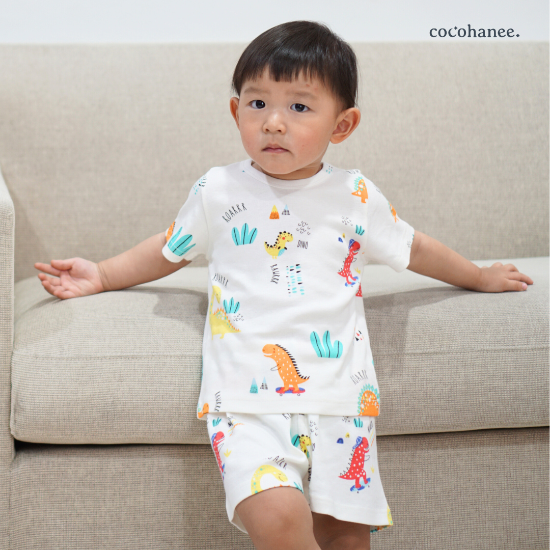 Cocohanee - Orange Dino Baby Short Pajamas - Piyama Tidur Bayi