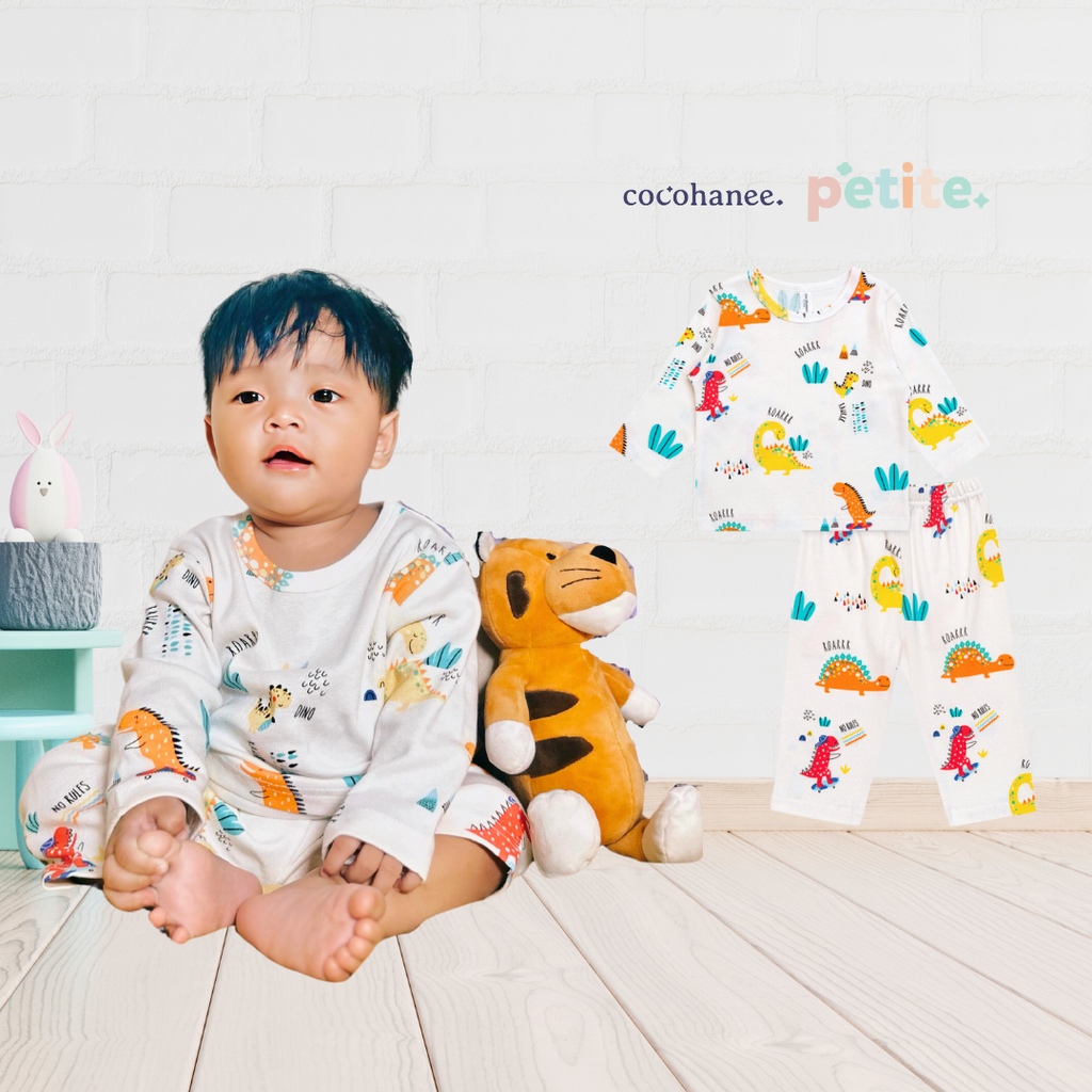 Cocohanee - Orange Dino Baby Long Pajamas - Piyama Tidur Bayi