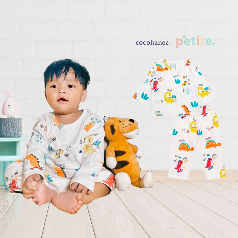 Cocohanee - Orange Dino Baby Long Pajamas - Piyama Tidur Bayi