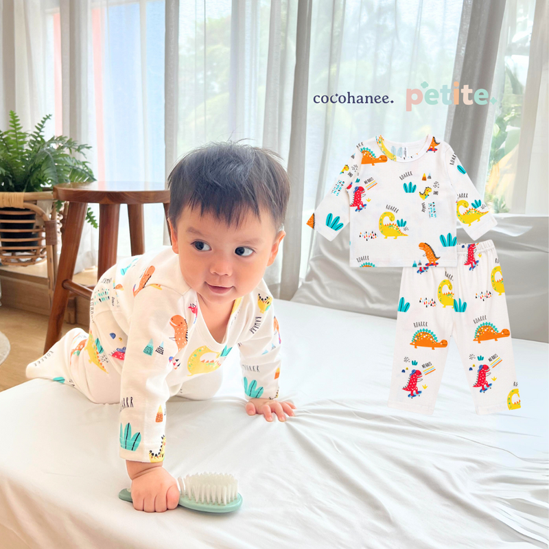 Cocohanee - Orange Dino Baby Long Pajamas - Piyama Tidur Bayi