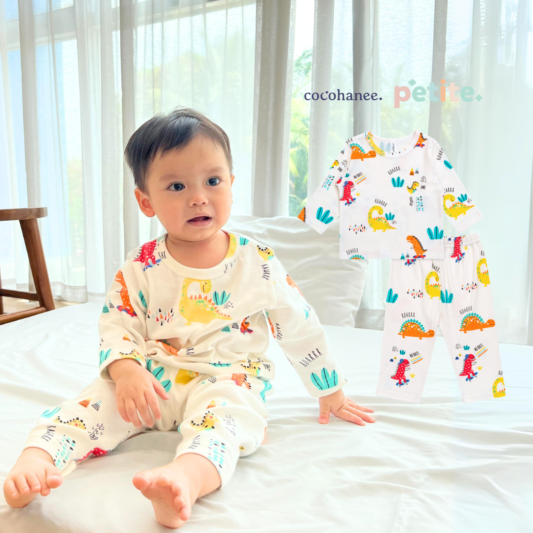 Cocohanee - Orange Dino Baby Long Pajamas - Piyama Tidur Bayi