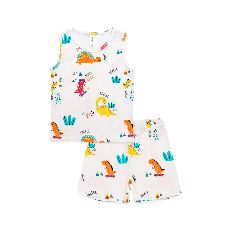 Cocohanee - Orange Dino Sleeveless Set - Setelan Anak Tanpa Lengan