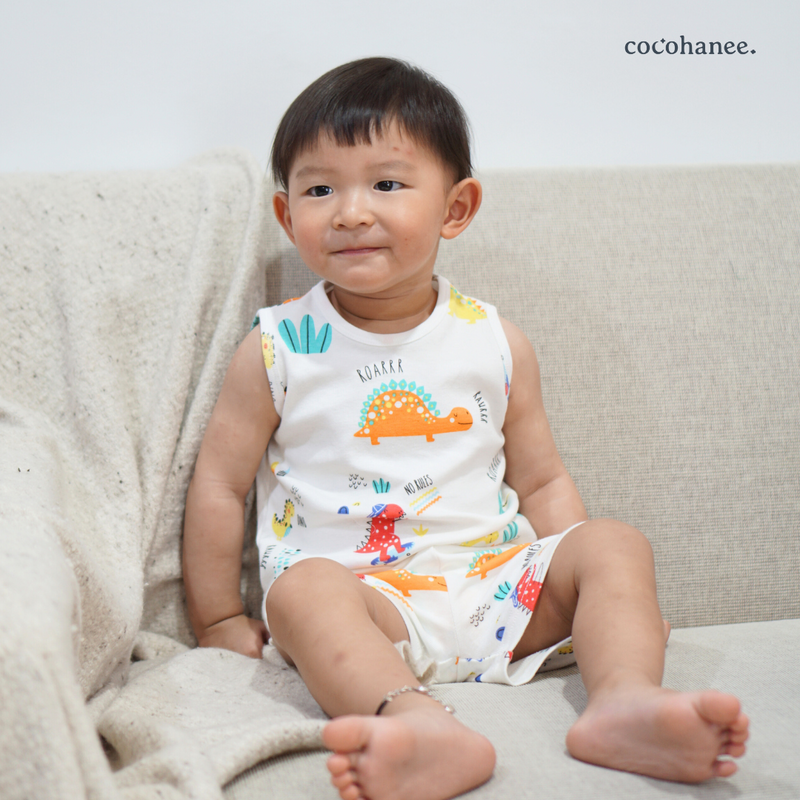 Cocohanee - Orange Dino Sleeveless Set - Setelan Anak Tanpa Lengan