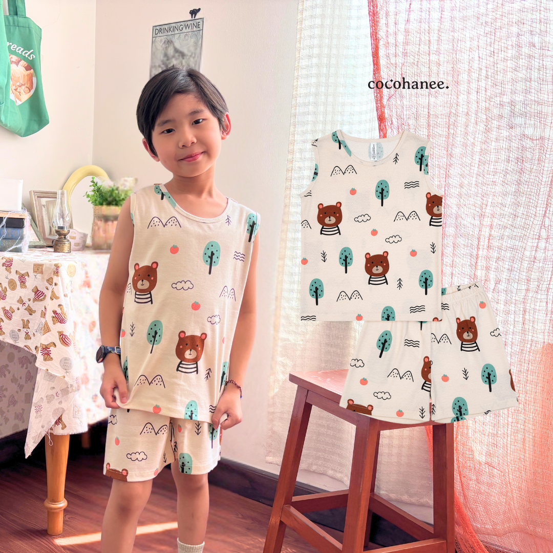 Cocohanee - Bears Sleeveless Set - Setelan Anak Tanpa Lengan